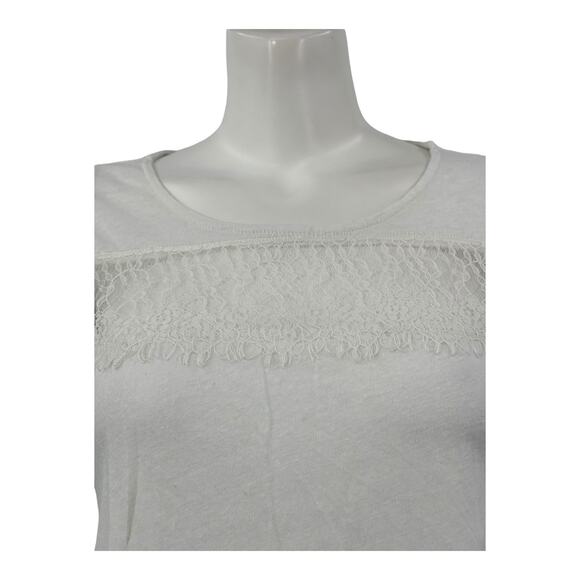 Deletta Anthropologie‎ Top Womens XS Lace Flutter Sleeves White Linen Fairy Boho - Picture 2 of 6